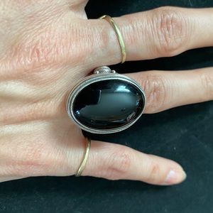 Black onyx and sterling silver ring, Balinese